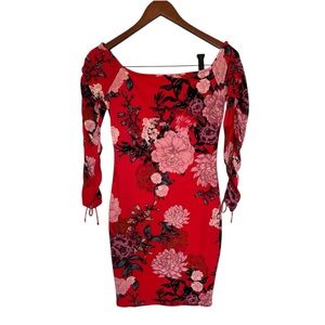 Guess Floral Red off the shoulder dress Dress size small